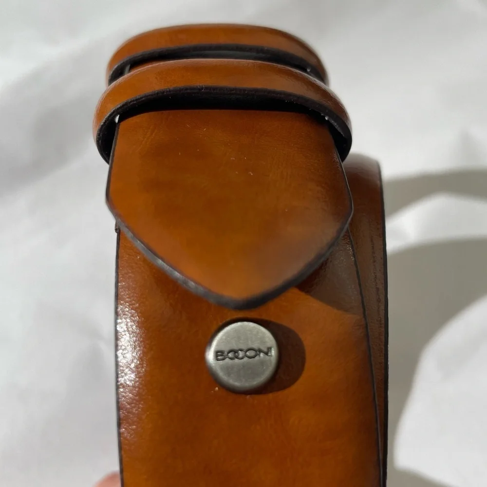 BOCONI NASHVILLE USA Brown Leather Belt Handcrafted Silver Tone Buckle Sz 38/95